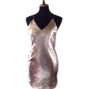 L'atiste Gold Sequin Slip Mini Dress